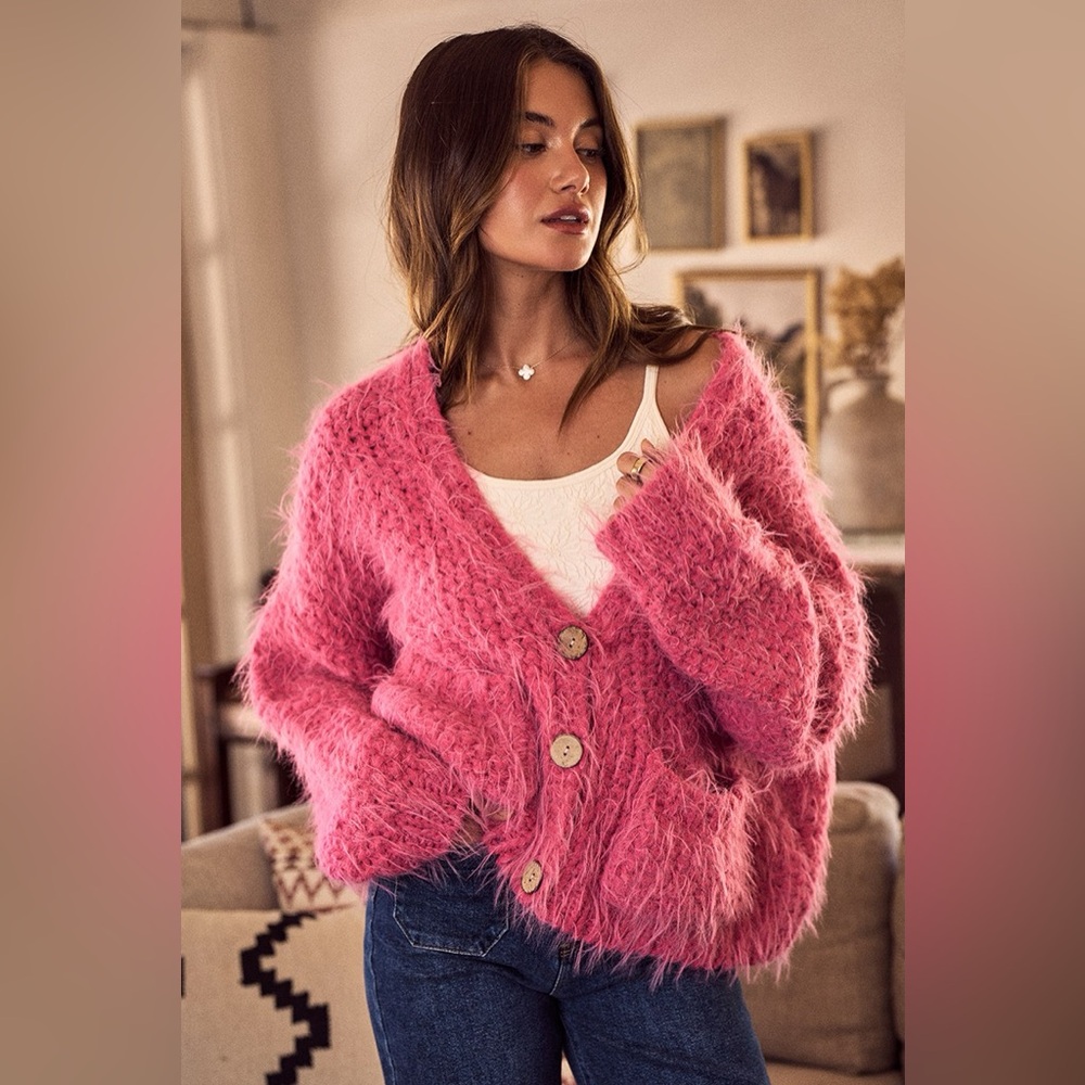 SO ME Soft Touch Hairy Loose Fit Cozy Sweater Cardigan